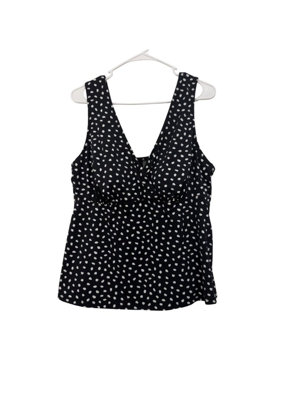 Lands End Black Polka Dot Tankini Swim Top Womens Plus 18W Nylon/Spandex Padded